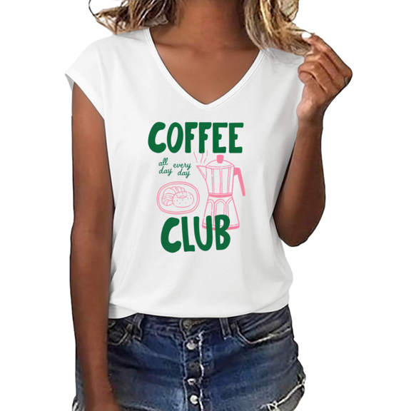UNISHE Women's Coffee Club Moka Pot Pastry Quote Graphic V-Neck Sleeveless T-Shirt Daily Casual Tank Top
