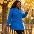 thumbnail image 4 of Agnes Orinda Women's Plus Size Notched Lapel Double Breasted Long Coat for Stylish Winter Wear 1X Royal Blue, 4 of 7