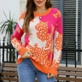thumbnail image 2 of Floral Sweater for Women Crewneck Long Sleeve Knit Warm Pullover Tops Orange L, 2 of 5
