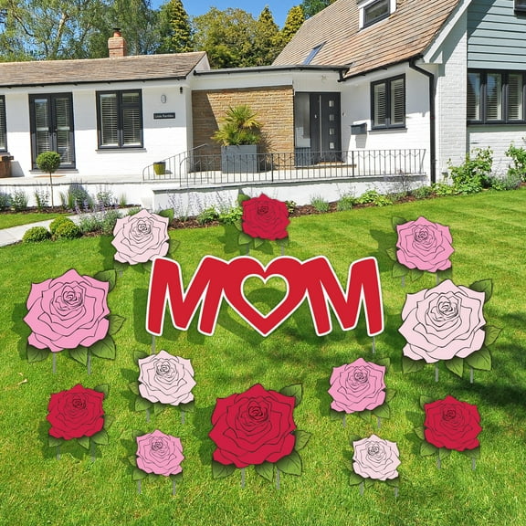 VictoryStore Happy Mother's Day Yard Signs with Stakes- Mom, Roses decoration 13pcs, Waterproof, American Made