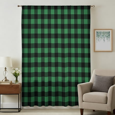 Green Black Plaid Sheer Curtains 72 Inches Long Farmhouse Buffalo Checkered Vintage Grid Light Filering Curtains Breathable Simi Curtain Privacy Drapes for Living Room Bedroom Window Treatment