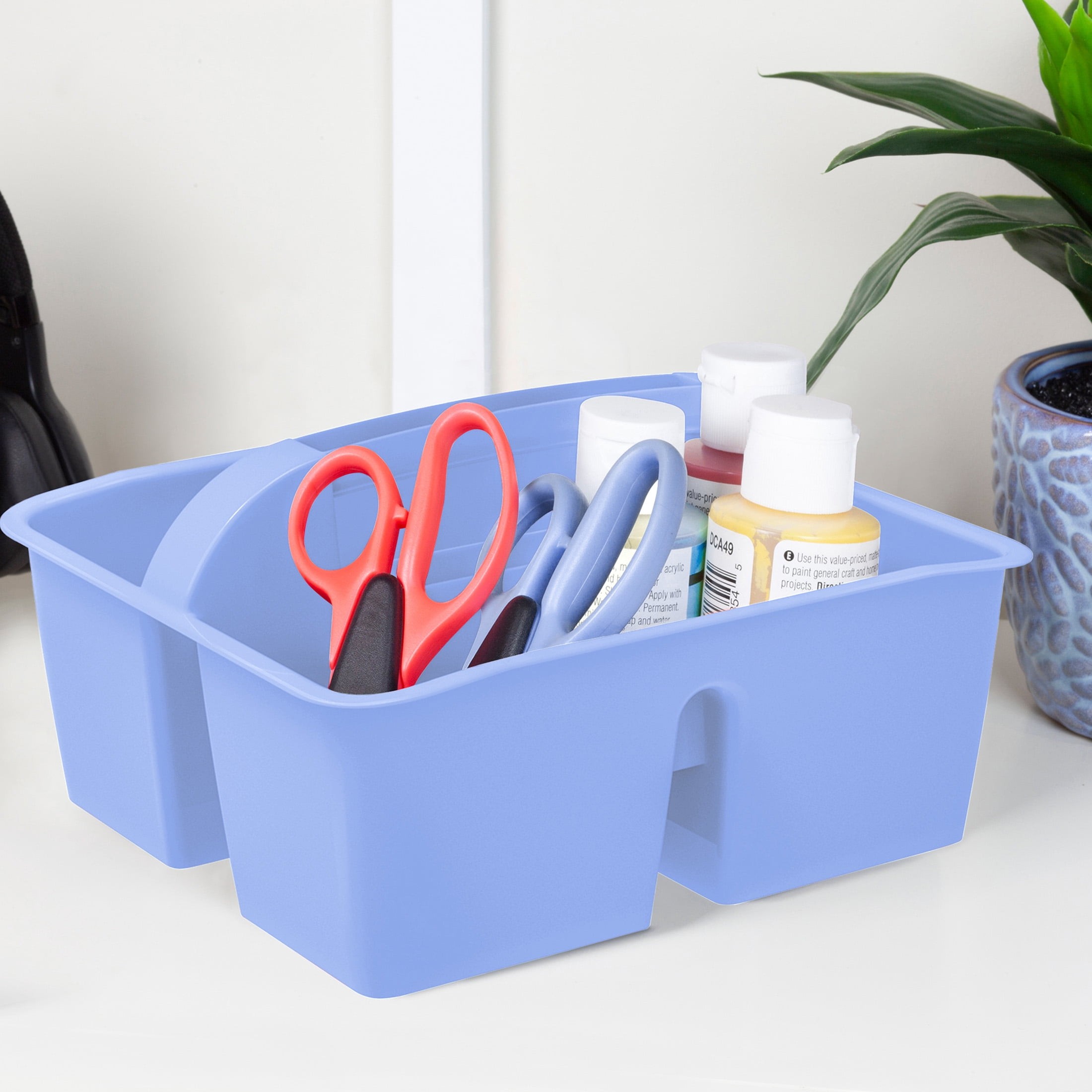 Pen+Gear Plastic Caddy Desktop Organizer, 8.75 in x 7.68 in x 4.44 in, Victory Blue
