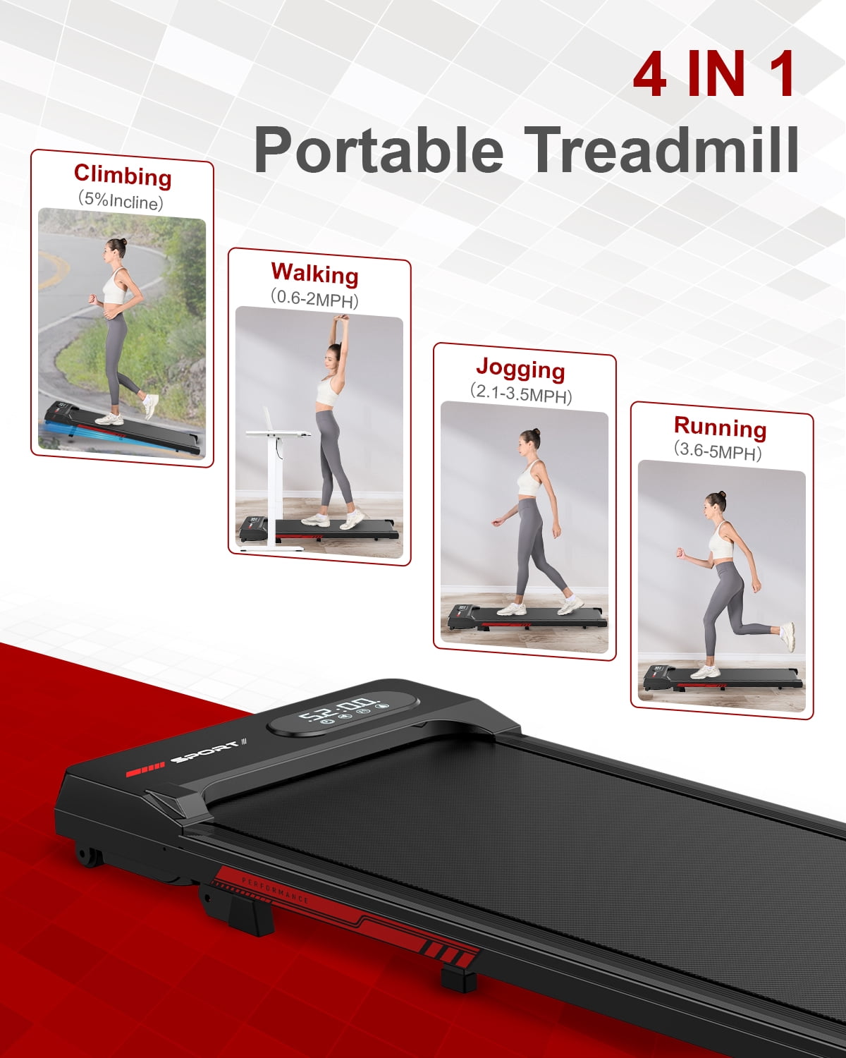2 in 1 Portable Treadmill, 2.5HP Walking Pad Treadmill for Home , Under Desk Treadmill Max Capacity 300 lbs,Black
