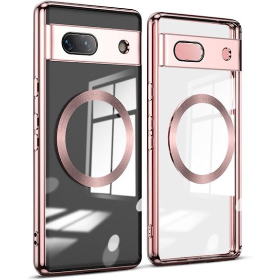 Magnetic Case for Google Pixel 7a 5G, Wireless Charging with MagSafing Built-in Magnets Compatible Faster Charging Slim Fit Anti-Yellowing Case Soft TPU Clear Cover - Rose Gold