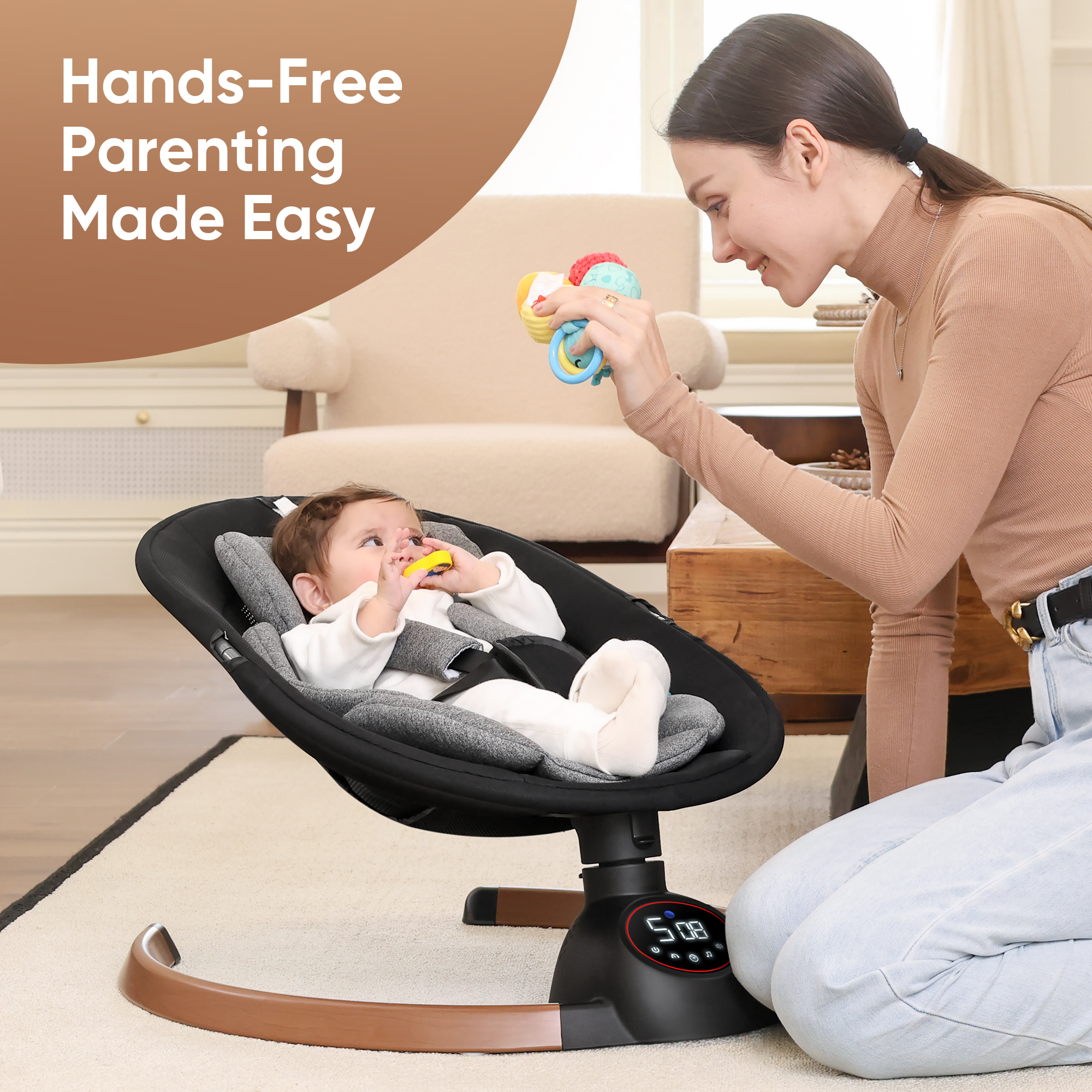 Babyeap Baby Swing with Bluetooth Remote Control, Gray photo 2