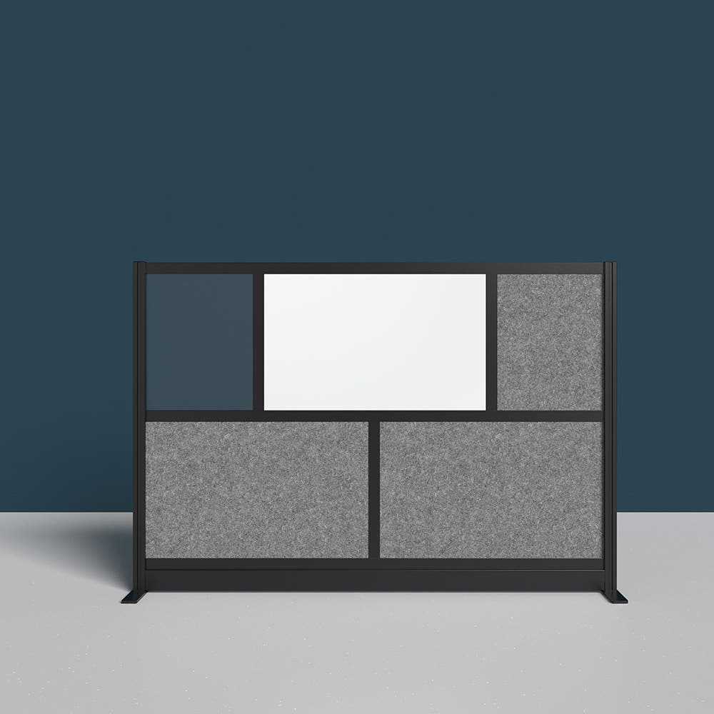 Luxor Workflow Modular Wall Room Divider System - Black Frame - 70" x 48" Starter Wall with Whiteboard, Freestanding