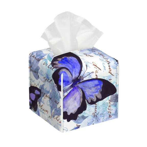 Tissue Butterflies Box Cover Holder, Square by Xecao - Leather Decorative Organizer for Tabletop, Bathroom, Car, Office