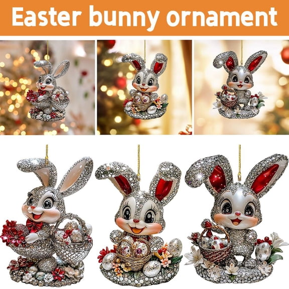 HAVELOR Glitter Easter Bunny Ornament, 3.15 x 2.28 in, Adds Festive Sparkle to Your Spring Decor, Perfect for Hanging on Easter Trees or Gift Baskets(D,1set)