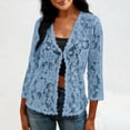 thumbnail image 7 of Lmueinov Women Lace Open Front Cardigan Sweaters 3/4 Sleeve V-Neck Scalloped Hem Summer Casual Loose Fit Top Solid Color lightweight Stretchy Beach Cover Up, 7 of 7