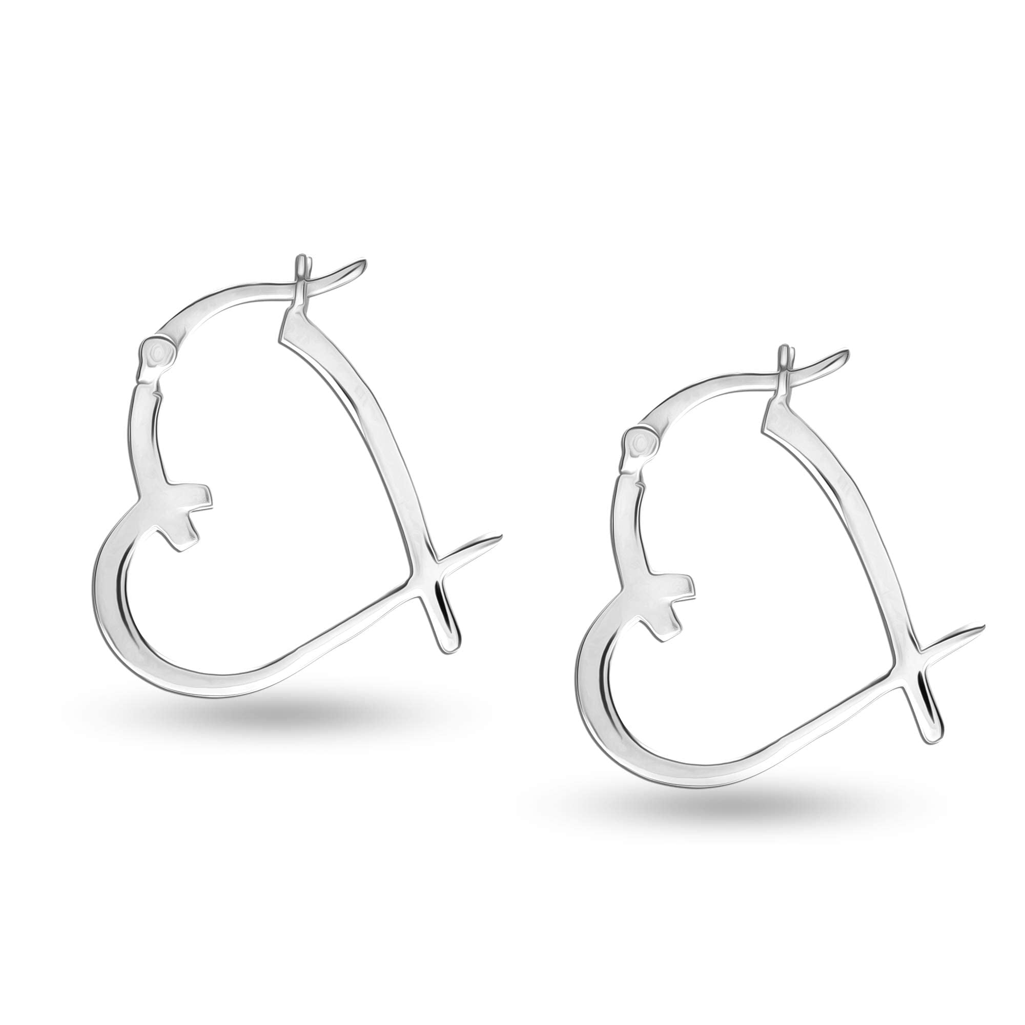 LeCalla 925 Sterling Silver Love Theme Heart Hoop Earrings Lightweight Click-Top Small Heart Shape Hoops Earring for Women 25MM