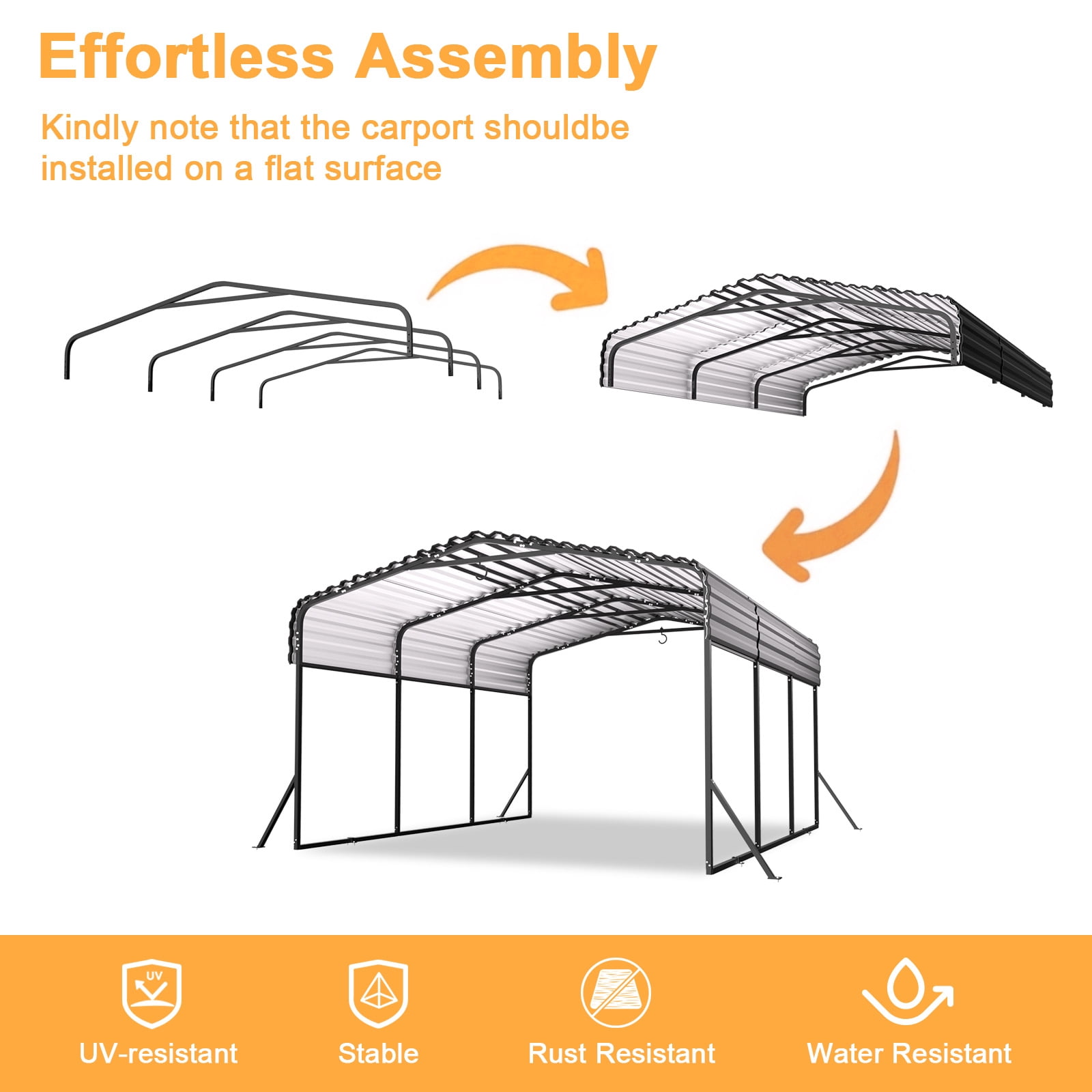 Sylviera 10x15ft Metal Carport Canopy, Heavy Duty Steel Frame Garage, Waterproof All-Weather Vehicle Shelter for Car, UV & Snow Protection