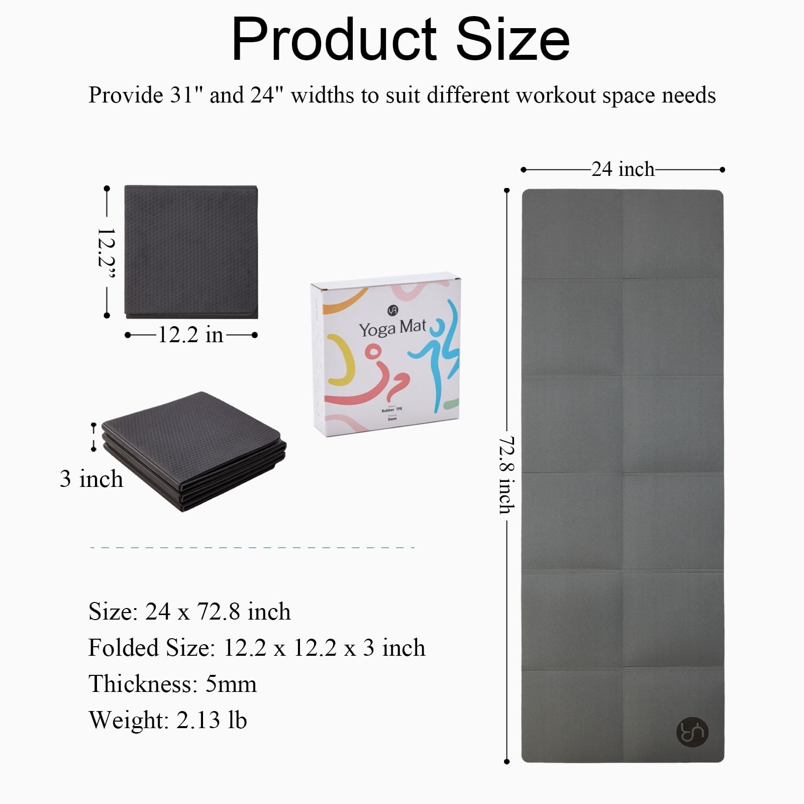 YR Travel Yoga Mat, Foldable Non-Slip Portable Exercise Mat for Hot Yoga, Pilates, HIIT, Home Gym, Workouts