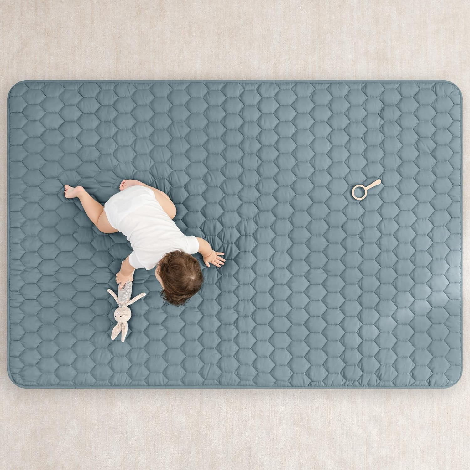 Comfy Cubs Play Mat, Rectangle (Medium) 48” x 72” for Kids & Toddler, Non-Slip Bottom - Pacific Blue