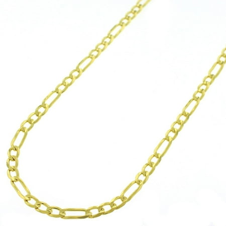 Solid Sterling Silver Golf - .925 Sterling Silver 3mm Solid Figaro Link Yellow Gold Plated ITProLux Necklace Chain 16
