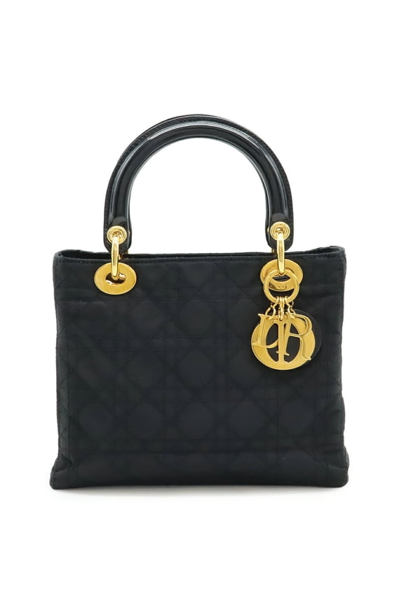 Pre-Owned Christian Dior Lady Cannage Handbag Tote Bag in Black Nylon (Good)