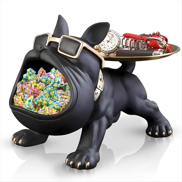 Estatua de Resina de Bulldog Francés, Bandeja para Dulces, , Cuenco, Estatuas para Escritorio de Oficina, Decoración del Hogar, Figuras Negras.