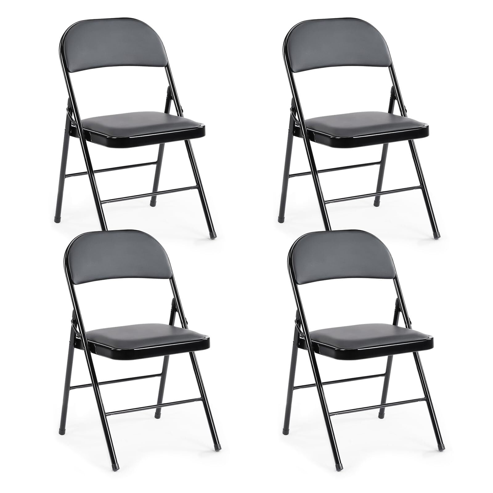 Kelno Folding Chair Set of 4 PU Leather Padded Guest Chairs with Lightweight Sturdy Metal Frame, Black