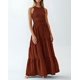 thumbnail image 3 of ZHAOCHENG Vestidos de verano sin mangas para mujer, vestidos largos para invitadas de boda, blusas de punto acanalado y falda de poliéster con bolsillos, 3 of 3