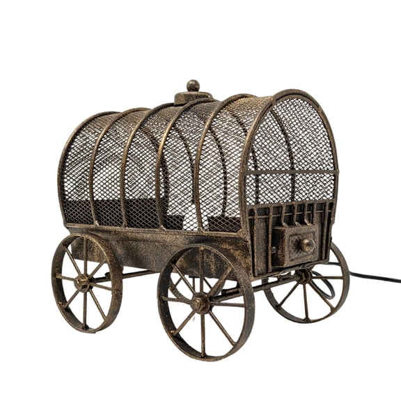 Metal Wagon Night Light – Western Rustic Table Lamp with Vintage Farmhouse Charm – Country Ranch Accent Lighting for Bedroom, Living Room, or Entryway – Perfect Cowboy Gift for Collectors