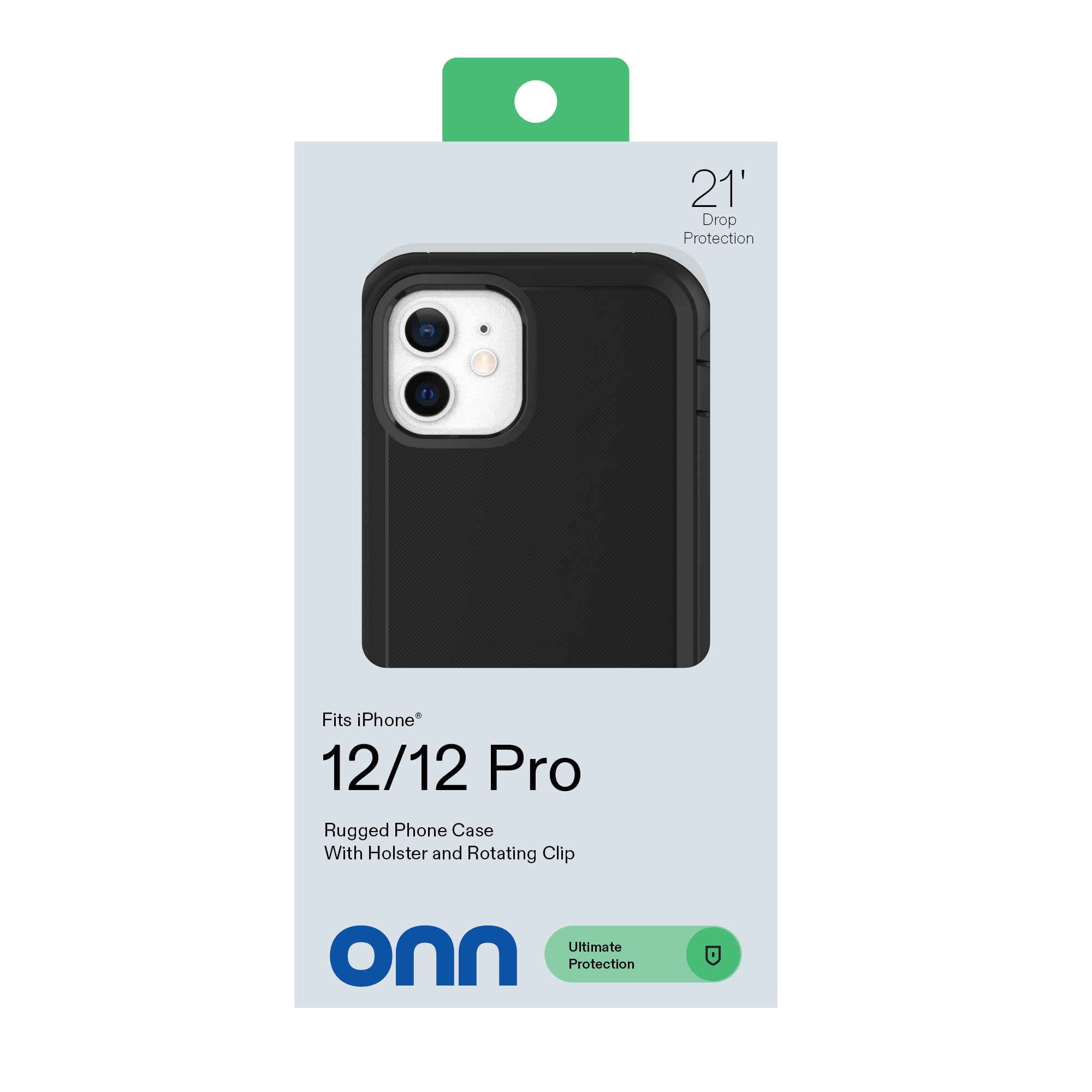 onn Rugged Phone Case with Holster for iPhone 12 / iPhone 12 Pro - Black