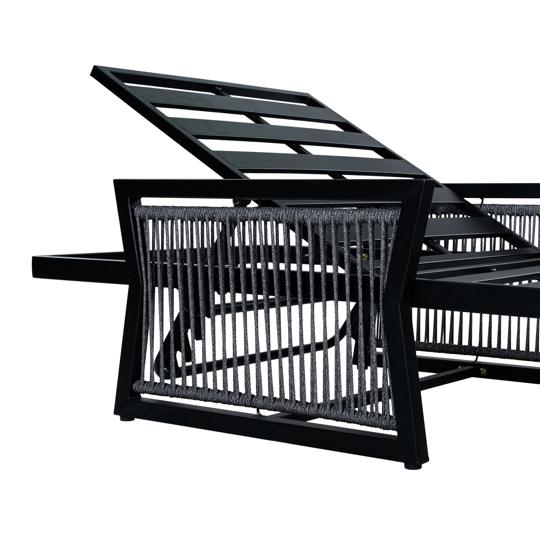 Christopher Knight Home Outdoor Chaise Lounge with 4-Fold Cushion, Adjustable Iron Recliner, Black + Dark Gray