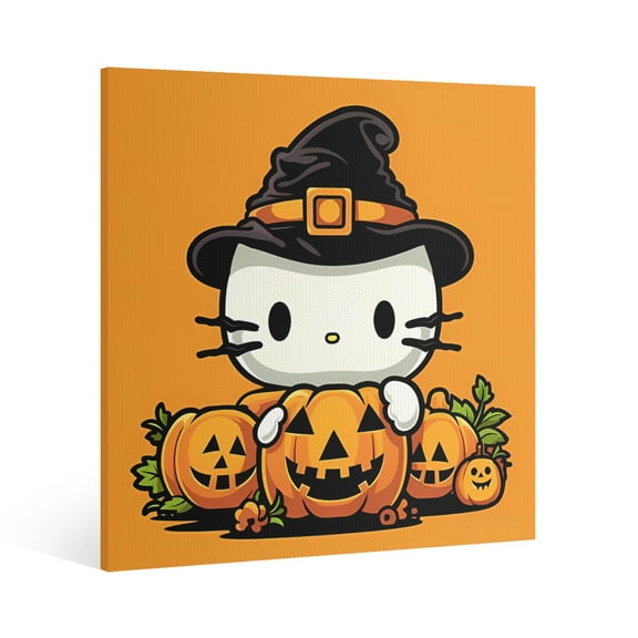 Hello Kitty Thanksgiving halloween Canvas Wall Art Cartoon Wall Decor | HD Printed & Wooden framed wall art | Modern Wall Decor for Gift | Kids Room Decor | Made in USA 8x8 Inch