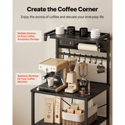 KFFKFF Kitchen Bakers Rack with Power Outlet, 4.6ft Cable, 23.6 Wide with Sturdy X-Shaped Support, 8 Hooks, and Storage for Dishes, Spices, and Coffee Essentials