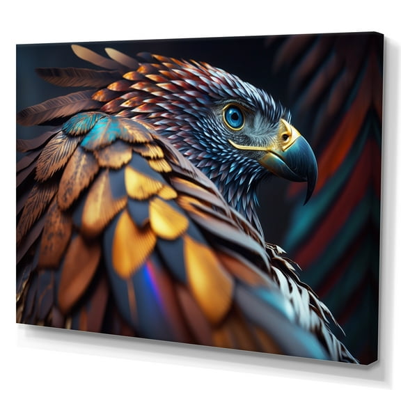 Designart Macro Colorful Feather Eagle VI Canvas Wall Art