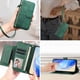 thumbnail image 5 of Funda para HMD Pulse Plus con cremallera tipo cartera, tarjetero, marco de fotos, soporte y cordón, de piel sintética. verde, 5 of 5