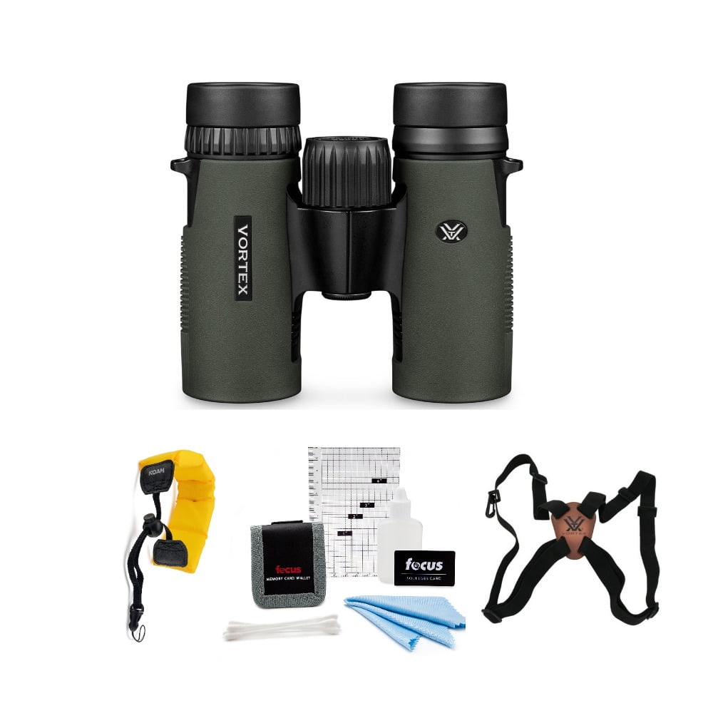 Vortex Diamondback 10x32 Binocular with Harness Strap & Focus Accessory Bundle