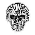 thumbnail image 3 of Stainless Steel Fanged Skull w/Tribal Details Ring, Size 12, 3 of 7