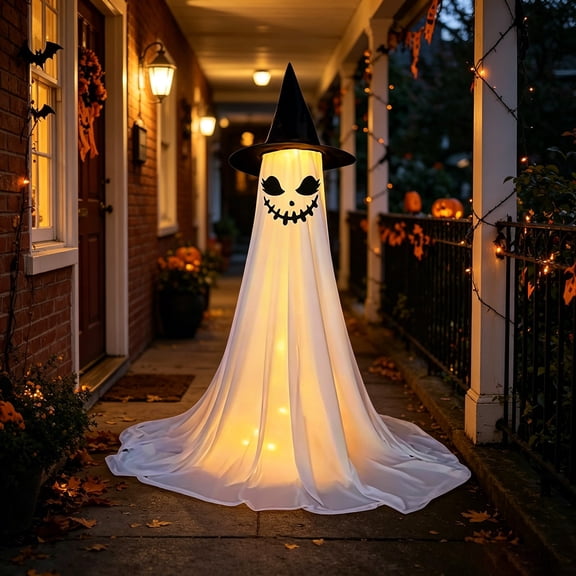 Glowing Ghost Garden Decoration 120x90cm, Luminous Ghost Pendant for Front Porch Outdoor Lawns, Halloween Yard Decor for Ghost Festival Setup, Light Up Ghost Ornament for Spooky Outdoor Display