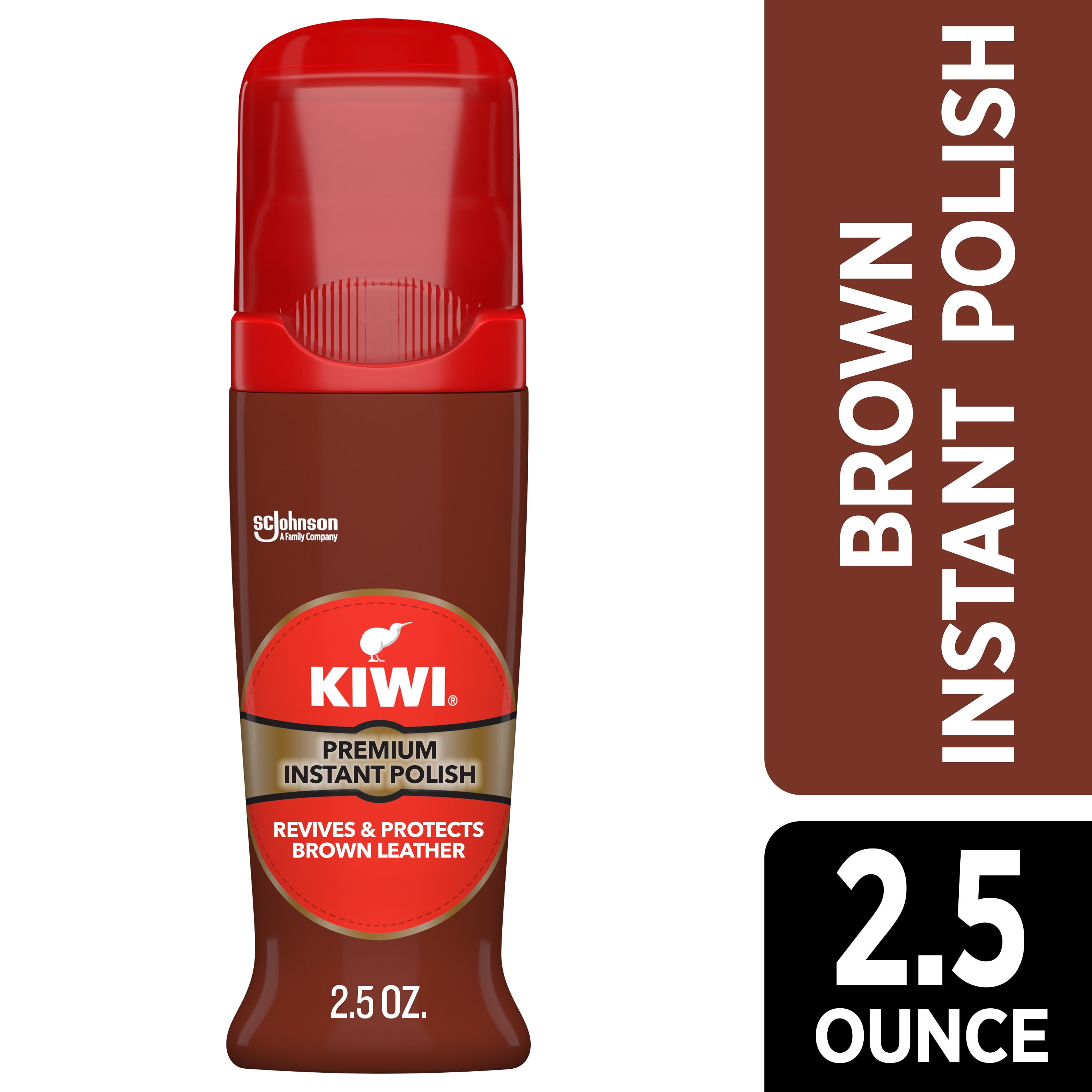 KIWI Instant Shine & Protect, Brown Liquid Shoe Polish, 2.5 oz (1 Bottle with Sponge Applicator