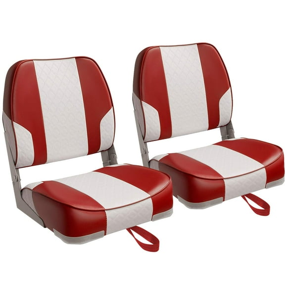Leader Accessories A Pair of New Low Back Folding Boat Seat(2 Seats) (c-WhiteRed)
