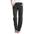 thumbnail image 1 of CEHVOM Women Casual Cotton And Linen Solid Drawstring Elastic Waist Long Straight Pants, 1 of 5