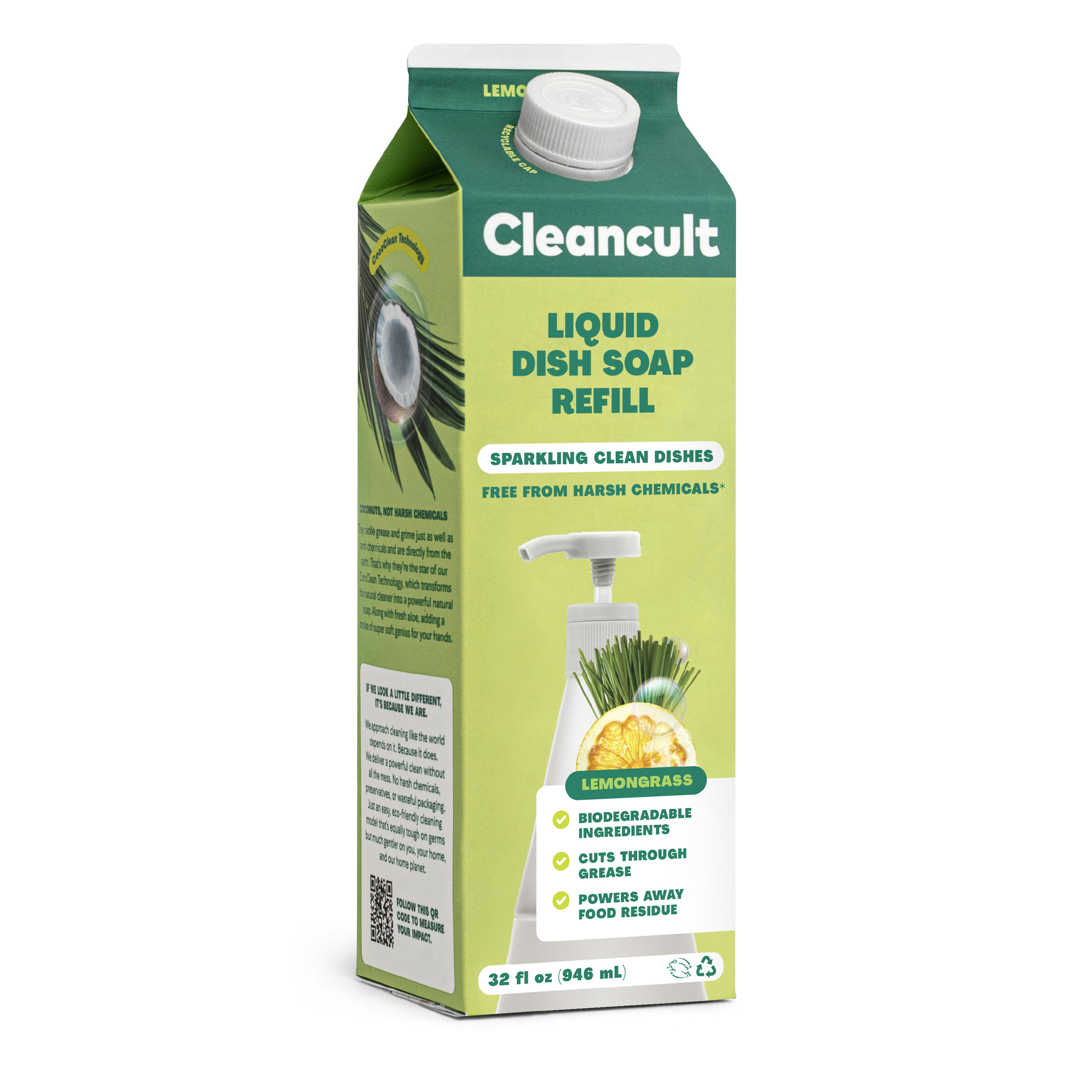 Cleancult Dish Soap Refill, Lemongrass Scent, 32 oz, Cruelty Free