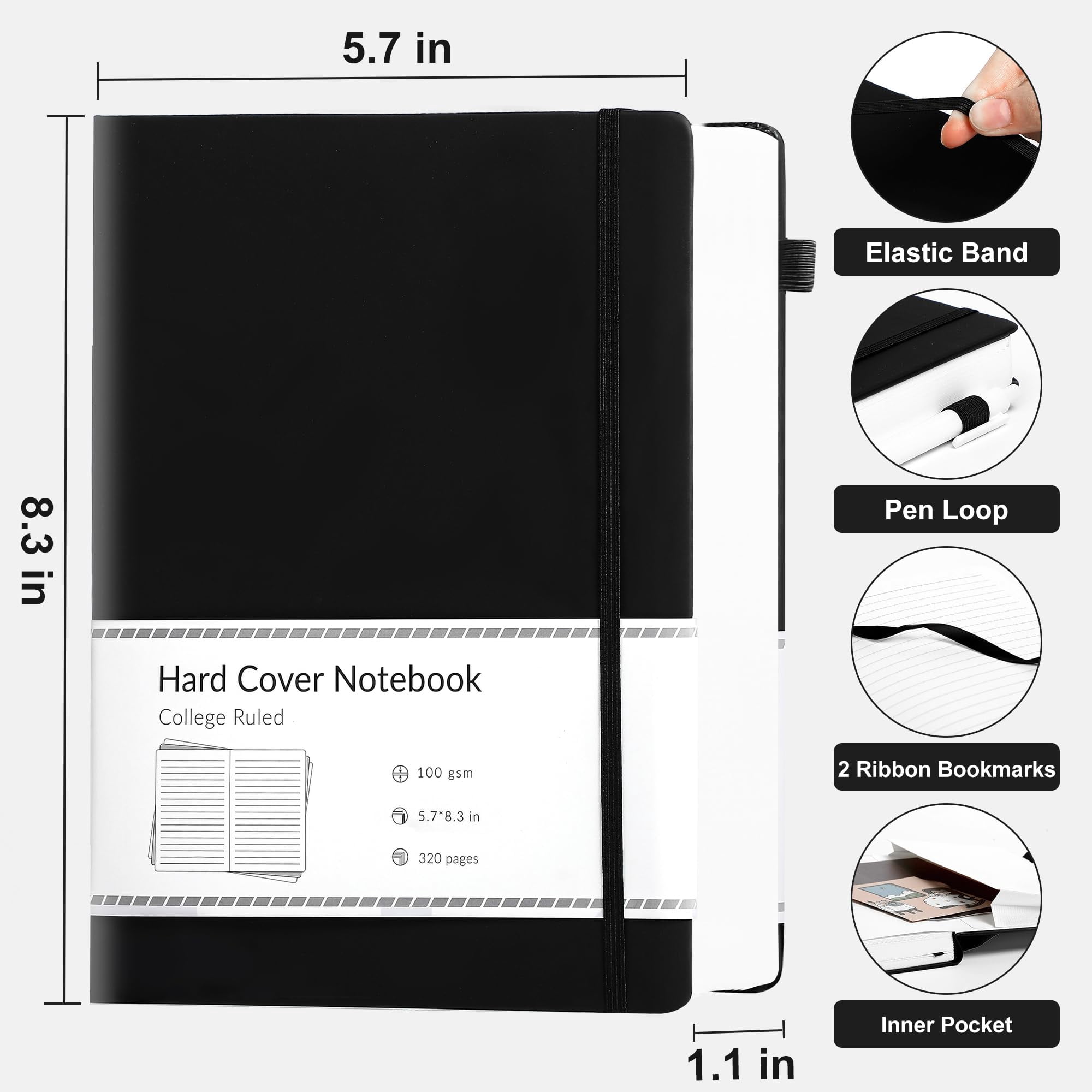 Lined Journal Notebook for Women Men 320 Pages 100 Gsm Paper Thick Journaling Notebooks A5 Leather Journals for Writing Hardcover Journal Supplies for Work Note Taking Diary, 5.7x8.3 In, Green