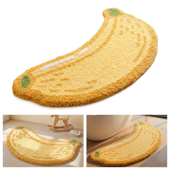 Banana Bathroom Rug - 23.6x35.4 Inch Absorbent Microfiber Bath Mat with Non-Slip Backing, Cute Fruit Shaped Floor Mat