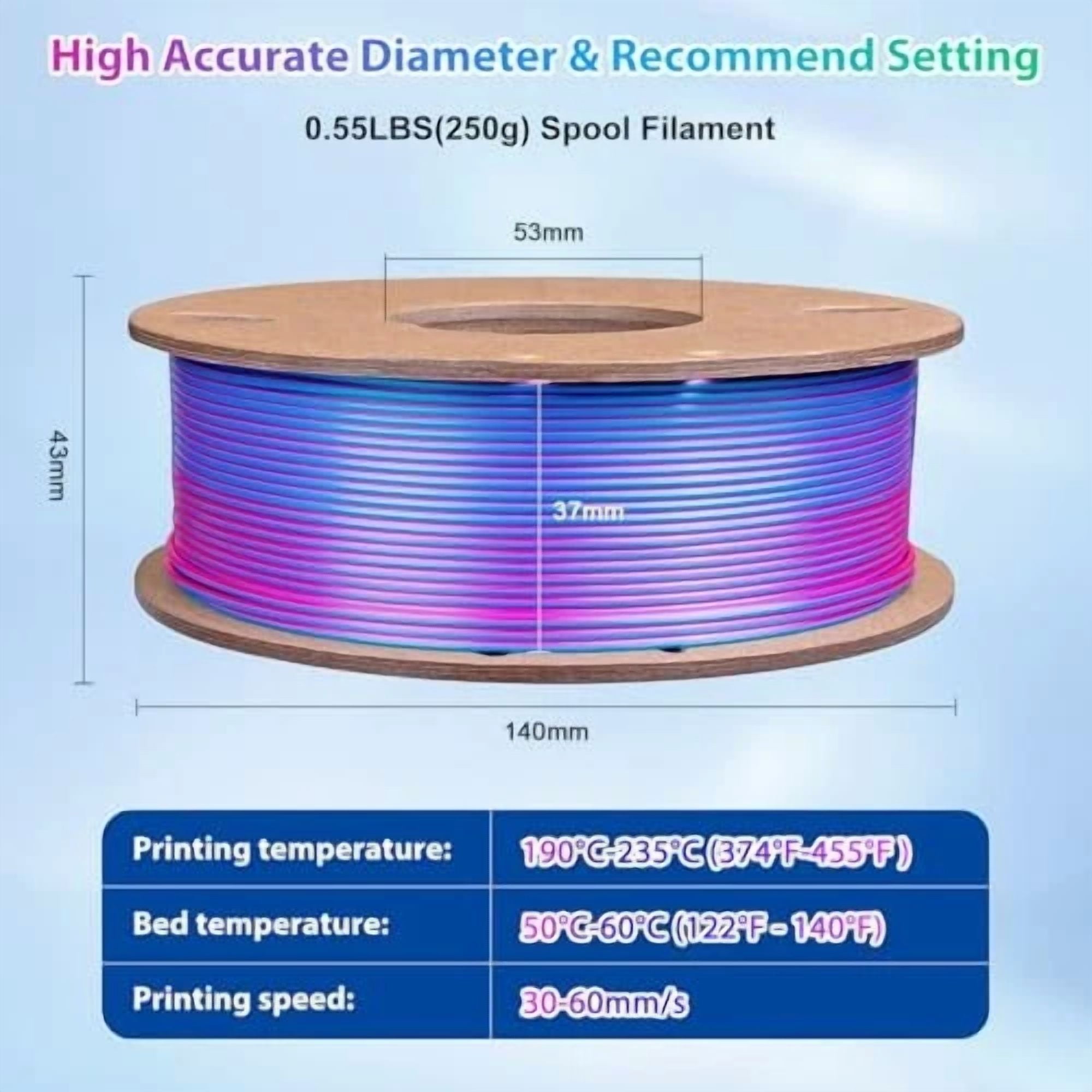 BUTTERFLY- Silk Pla 3D Printer Filament Triple 250G Tri Colors(Rose Red+Sky Blue+Green)