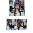 thumbnail image 5 of Women's Fleece Lined Knit Hat Set, Korean Style Pom Pom Beanie with Ear Flaps, Warm Winter Hat with Fingerless Gloves, Cuffed Knit Cap, Winter Accessory Set, Cute Knit Set Navy, 5 of 10