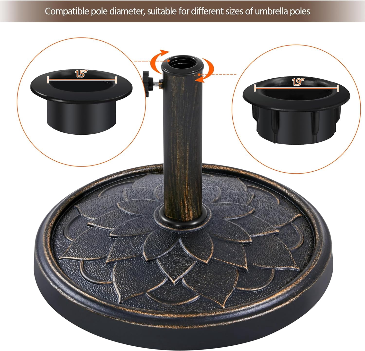 MorandiMal 18'' Patio Umbrella Base 26.5lbs Heavy Duty Antiqued Outdoor Market Umbrella Stand All-Weather Resin Umbrella Base for Garden & Yard, Bronze