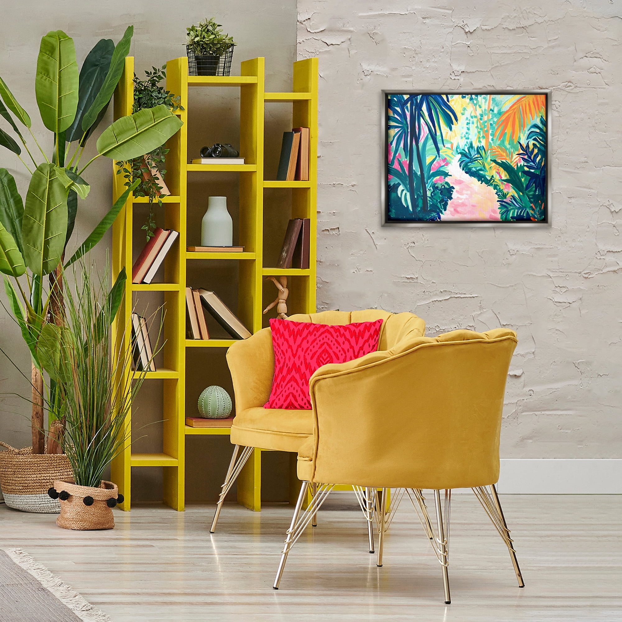 Stupell Industries Garden Of Bright Color Botanical & Floral Painting Gray Floater Framed Canvas Art Print Wall Art, 21 x 17