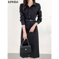 thumbnail image 1 of VONDA-vestido de oficina elegante para mujer, vestido Midi informal de manga larga, Color liso, para verano, 2024, 1 of 5