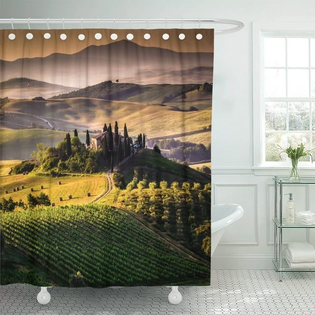 ABPHQTO Verde oliva Toscana Italia Paisaje Árbol Paisaje italiano Cortina de ducha de poliéster toscano 152x180 cm