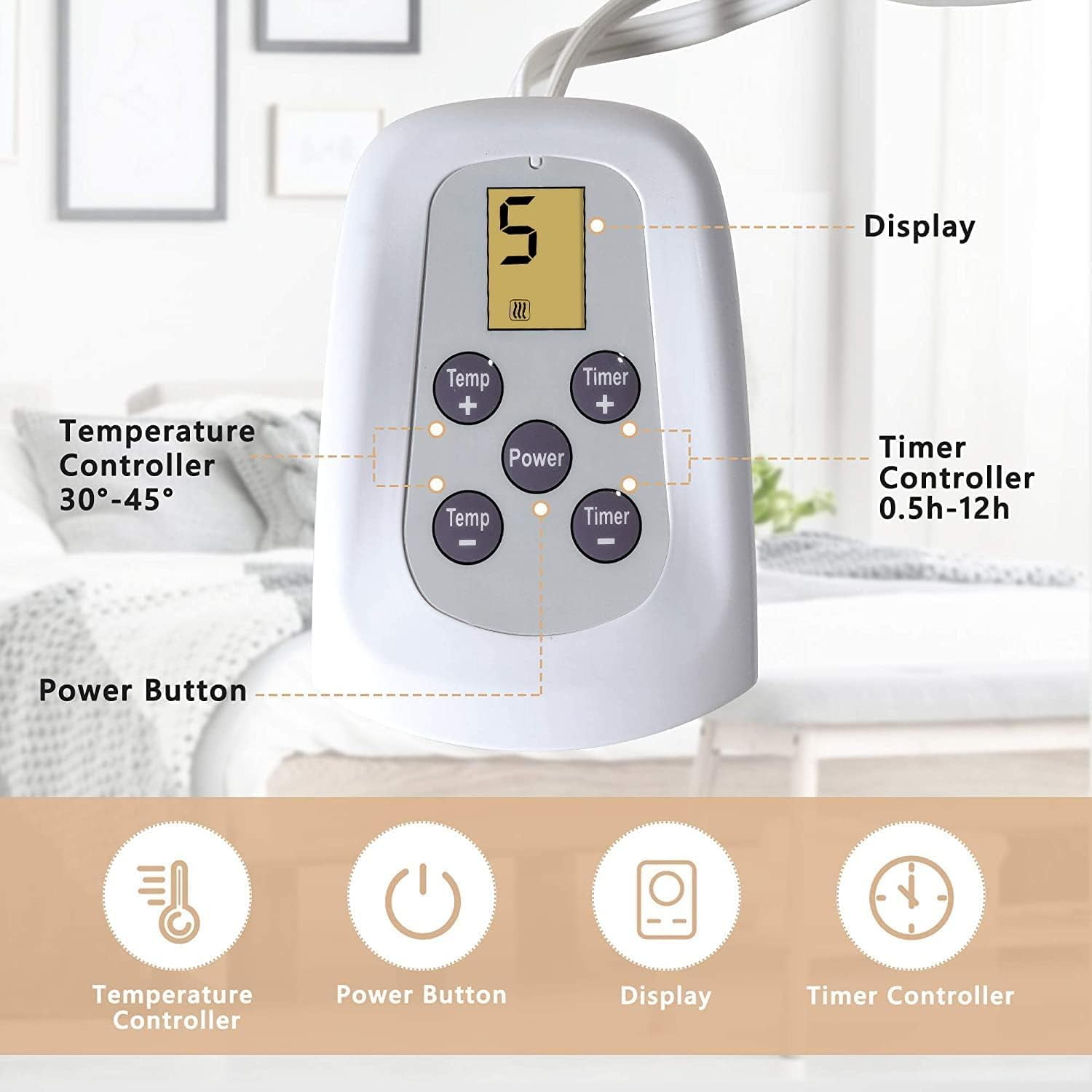 Mayincolor Electric Heated Blanket, 84" x 62" Twin Size Electric Blanket with 10 Heating Levels and 12 Hours Auto-Off, Soft Flannel Blanket with ETL Certification,Blue