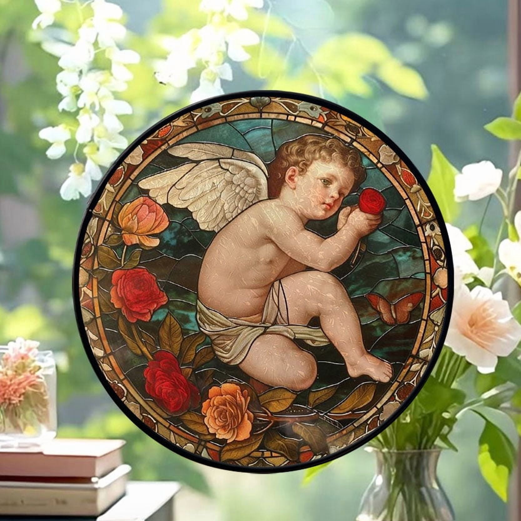 Cherub: Stained Glass-Style Christmas Ornament - Made With Real Glass, Stained Glass Ornament 2025, Holiday Decoration, Seasonal Keepsake Gift, Unique Collectible, Window Hanging,