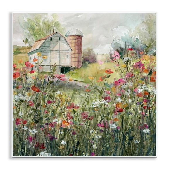 Stupell Industries Vibrant Flower Blossoms Surrounding Rural Barn Nature Painting Unframed Art Print Wall Art, Design by Carol Robinson