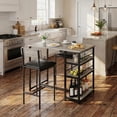 thumbnail image 4 of 3 Pcs Bar Table Set with 2 Upholstered Stools 36in Retro Grey Counter Height Dining Table with Storage Shelves Metal Frame for Small Apartment Spaces, 4 of 8