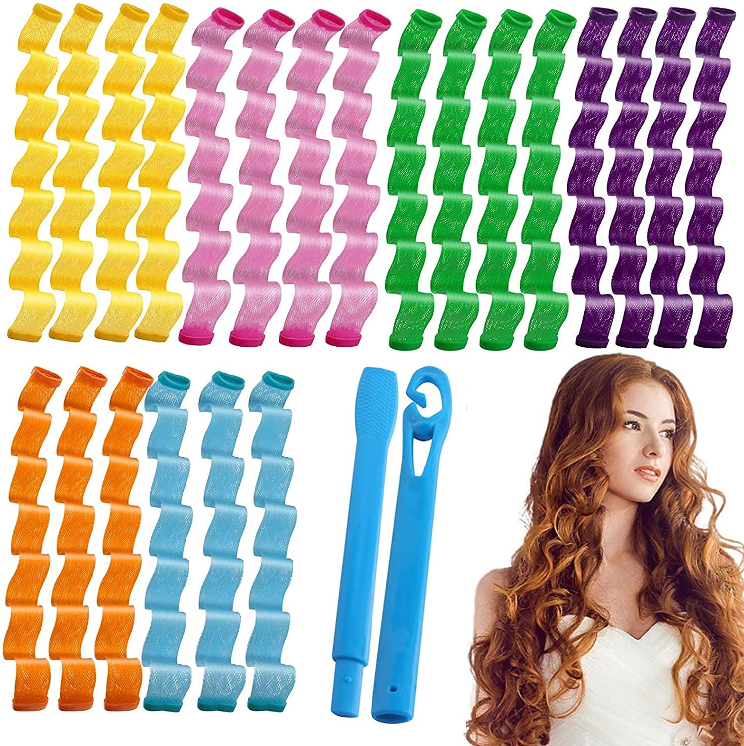30pcs Hair Curlers Spiral Curls Styling Kit Heatless Wave Shape Hair  Curlers Spiral Curls No Heat Wave Hair Curlers For Long Hair Magic Hair  Rollers with Styling Hooks For DIY Spiral Hair (