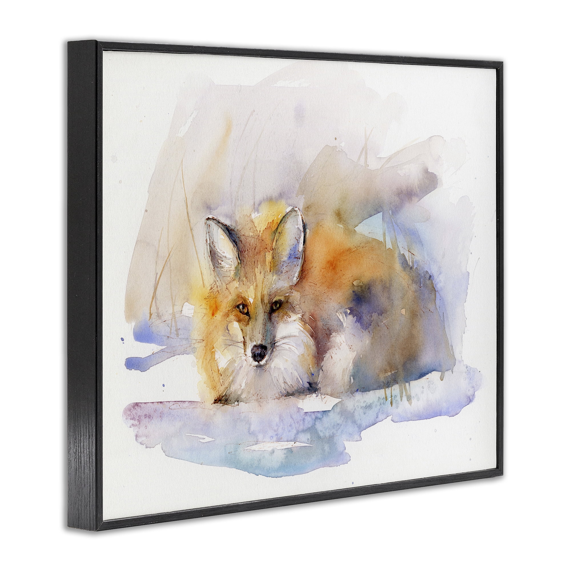 Stupell Industries Fox Sleeping in Snow Animals & Insects Painting Black Framed Art Print Wall Art, 14 x 11